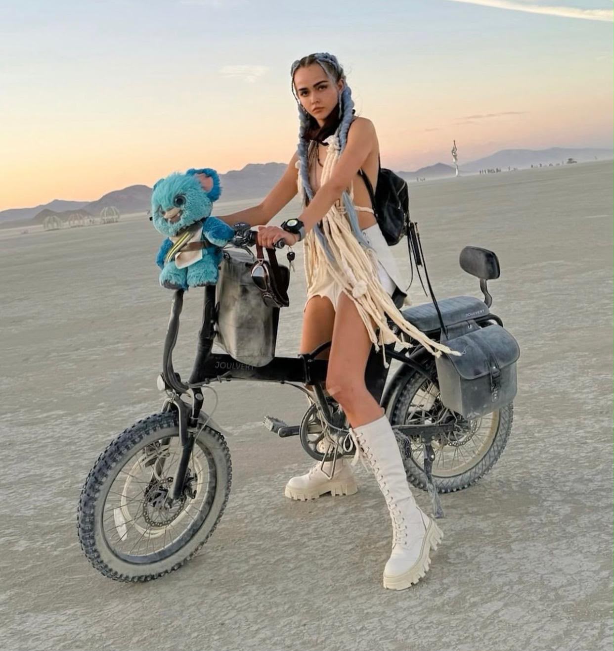 Burner at sunset on the playa in Vista Collective fringe
