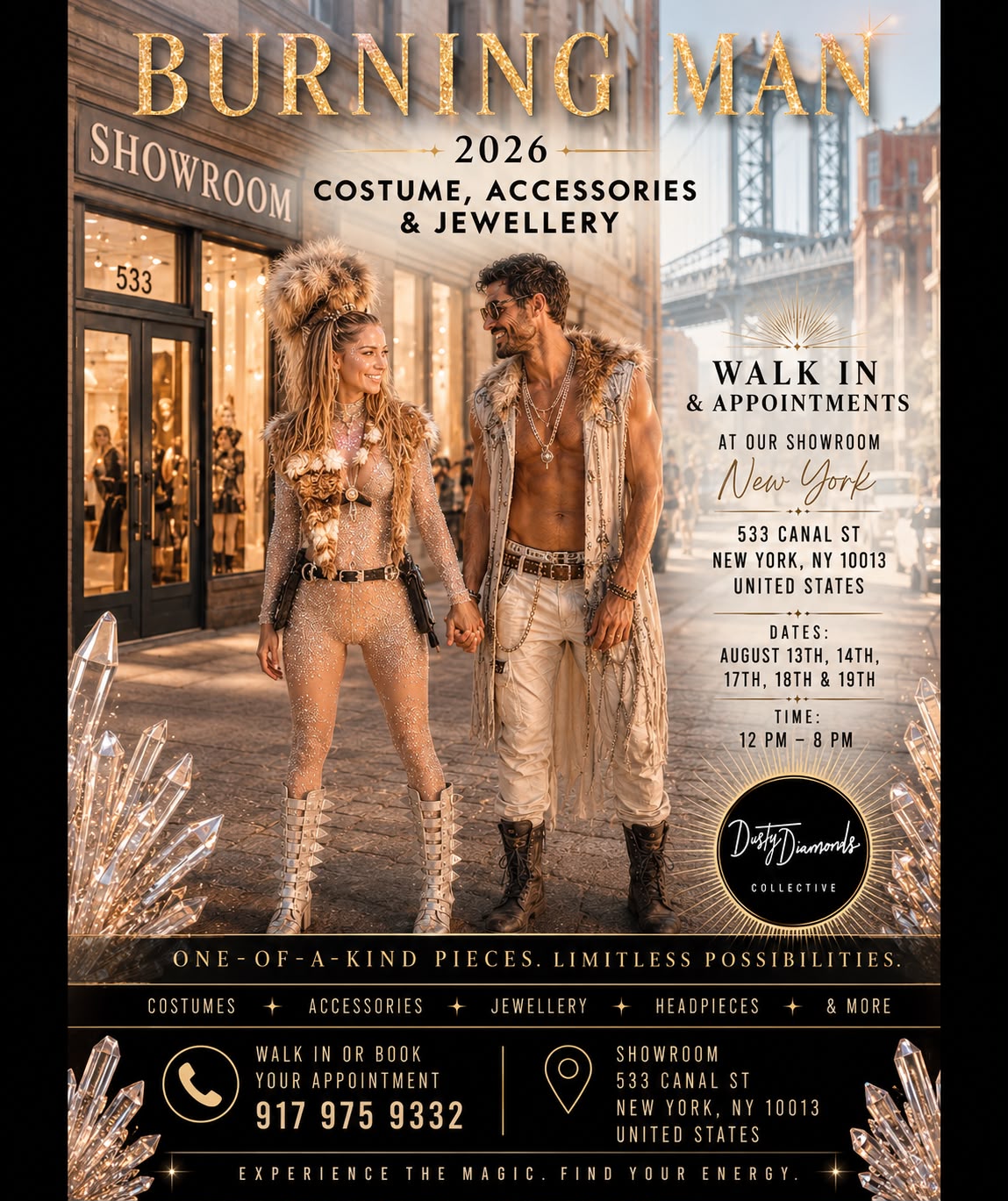 Burning Man 2026 showroom pop-up hosted by Dusty Diamonds Collective in New York