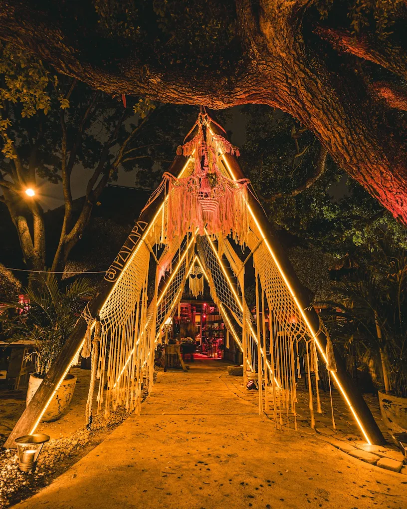 Custom macramé installation by Vista Collective at Palapa, an open-air social lounge in Upper Buena Vista, Miami